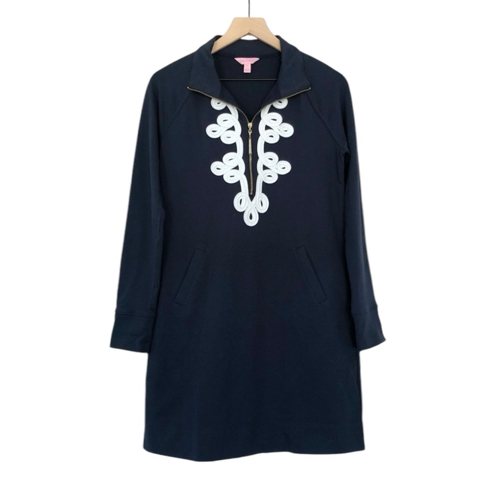Lilly Pulitzer Skipper 1/2 Half Zip Popover Dress Navy White - Picture 3 of 4